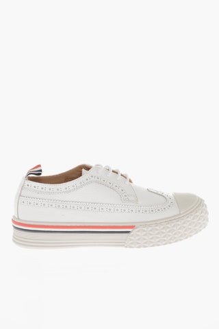 Derby-Like Hammered Leather Sneakers With Brogues Details