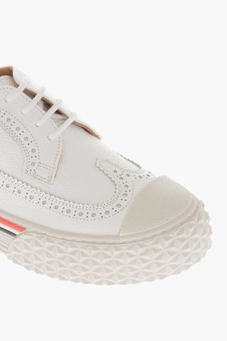 Derby-Like Hammered Leather Sneakers With Brogues Details