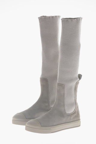 Suede Leather And Wool Knee-High Boots