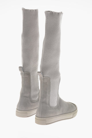 Suede Leather And Wool Knee-High Boots