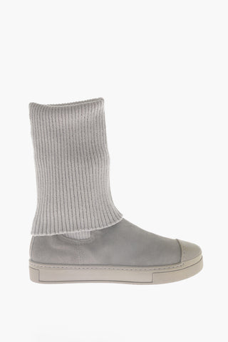 Suede Leather And Wool Knee-High Boots