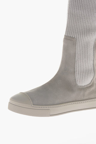 Suede Leather And Wool Knee-High Boots