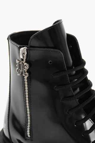 Brushed Leather Combat Boots With Logo Print