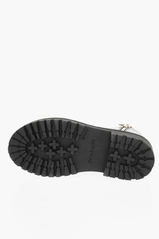 Brushed Leather Combat Boots With Logo Print