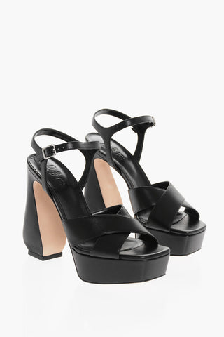 Criss-Cross Leather Sandals Heel 13 cm