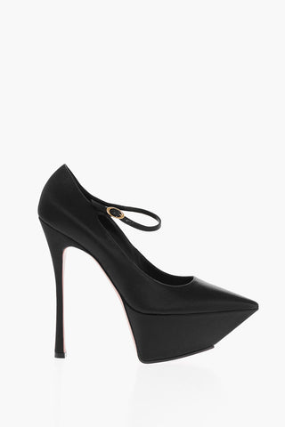 Platform Pointed Satin Pumps Heel 16 cm
