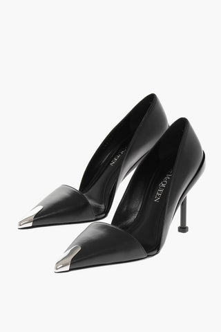 Pointed Leather Pumps With Metallic Detail Heel 9 cm
