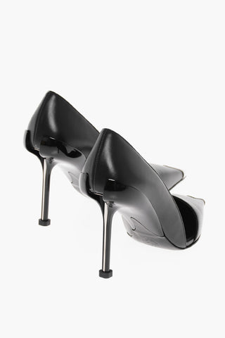Pointed Leather Pumps With Metallic Detail Heel 9 cm