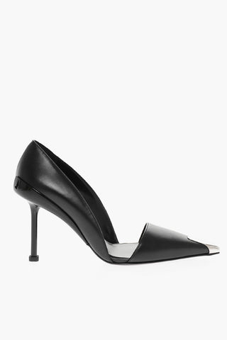 Pointed Leather Pumps With Metallic Detail Heel 9 cm