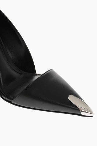 Pointed Leather Pumps With Metallic Detail Heel 9 cm