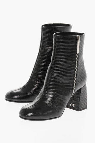 Lizard Print Leather Booties Heel 8 cm