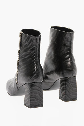 Lizard Print Leather Booties Heel 8 cm
