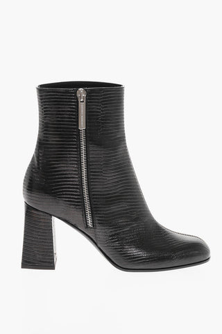 Lizard Print Leather Booties Heel 8 cm