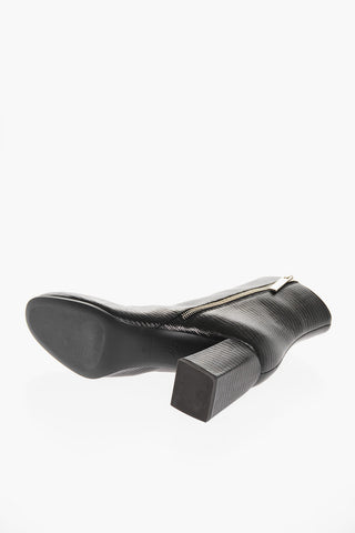 Lizard Print Leather Booties Heel 8 cm