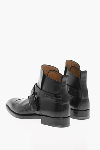 Leather Ankle Boots with Crocodile-leather Straps