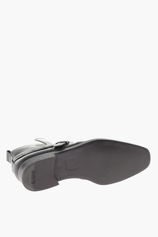 Leather Ankle Boots with Crocodile-leather Straps