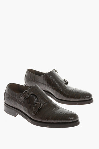 Crocodile Leather Double Strap Monk Shoes