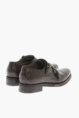 Crocodile Leather Double Strap Monk Shoes