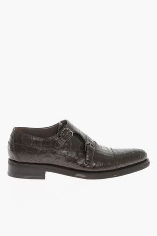 Crocodile Leather Double Strap Monk Shoes