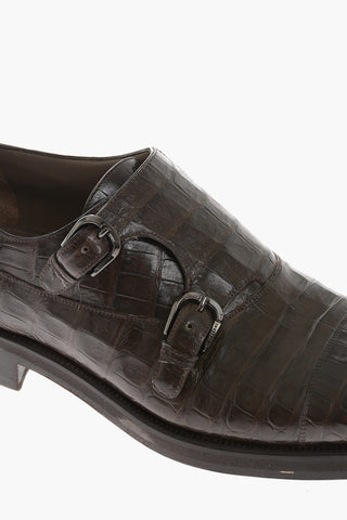 Crocodile Leather Double Strap Monk Shoes