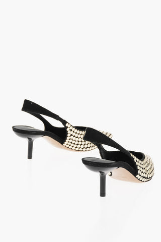 EMPORIO Pointed Slingback Pumps With Appliques Heel 6 cm