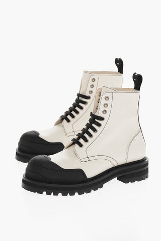 Leather Combat Boots With Contrasting Seams