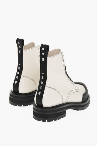 Leather Combat Boots With Contrasting Seams