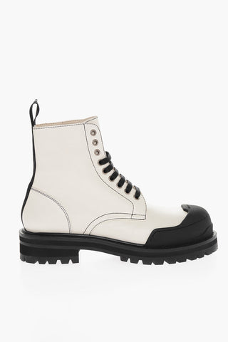 Leather Combat Boots With Contrasting Seams