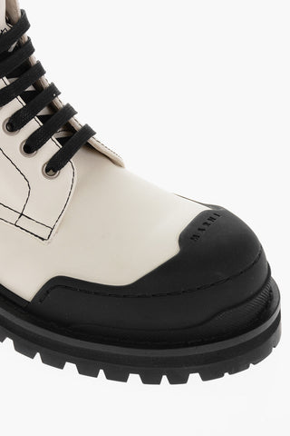 Leather Combat Boots With Contrasting Seams