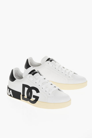 Leather Low-Top Sneakers With Logo Print