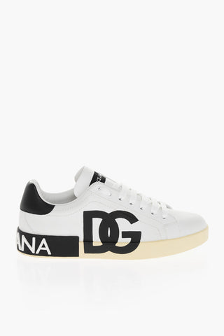 Leather Low-Top Sneakers With Logo Print