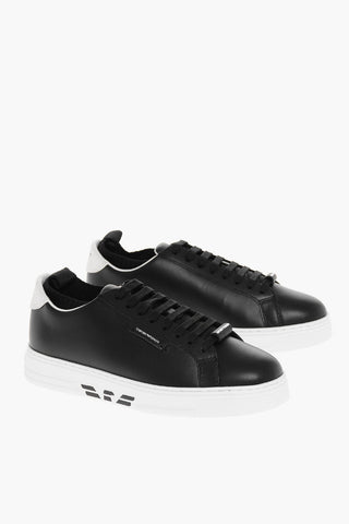 EMPORIO Leather Low-Top Sneakers With Sock Detail