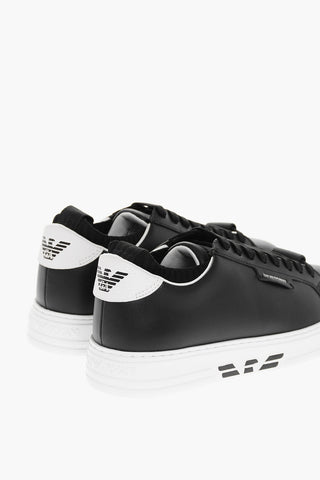 EMPORIO Leather Low-Top Sneakers With Sock Detail