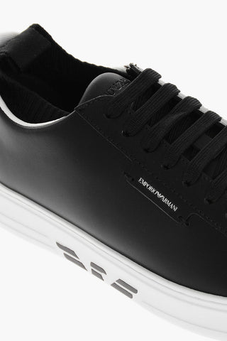 EMPORIO Leather Low-Top Sneakers With Sock Detail