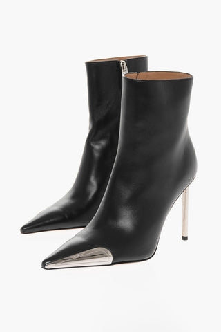 Pointed Leather Booties With Allen Heel 10 cm