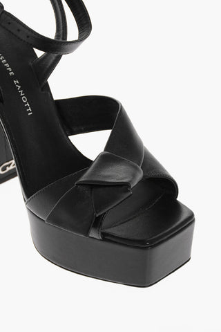 Leather Sandals With knot Detail Heel 12 cm