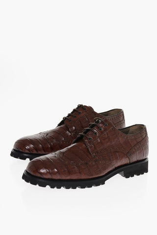 Scarpe Derby in Coccodrillo con Suola Carrarmata