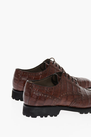 Scarpe Derby in Coccodrillo con Suola Carrarmata