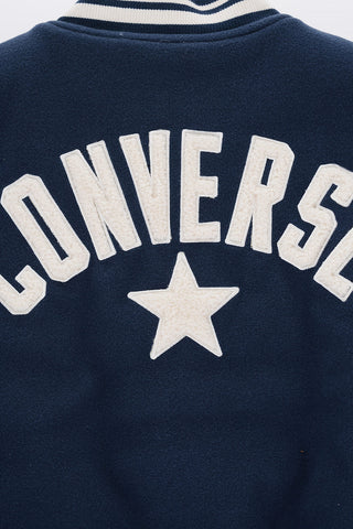 Varsity Jacket With Vegan Leather Sleeves And Logo Buttons