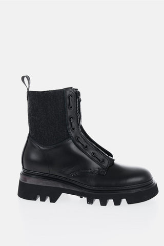 Leather Combat Boots with Frontal Zip