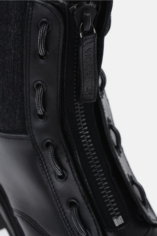 Leather Combat Boots with Frontal Zip