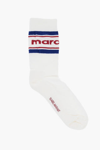 Solid Color Long Socks with Contrasting Logo