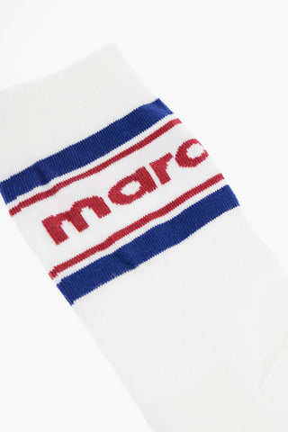 Solid Color Long Socks with Contrasting Logo