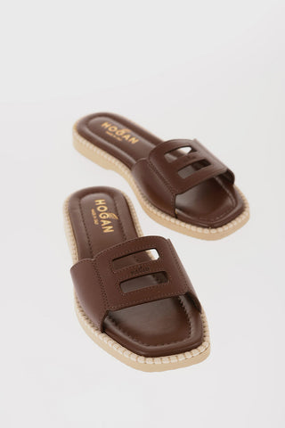 Leather Sandals with Cut Out Detail