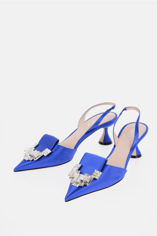 Solid Color Satin Slingback Pumps with Jewels Heel 6.5cm