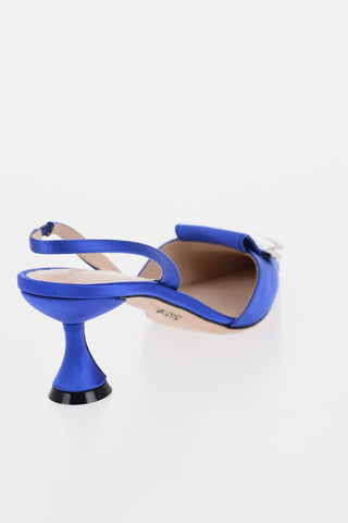 Solid Color Satin Slingback Pumps with Jewels Heel 6.5cm