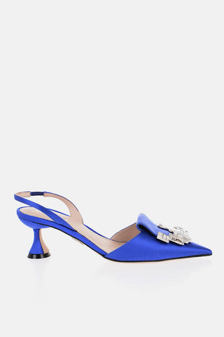 Solid Color Satin Slingback Pumps with Jewels Heel 6.5cm