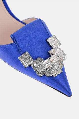 Solid Color Satin Slingback Pumps with Jewels Heel 6.5cm