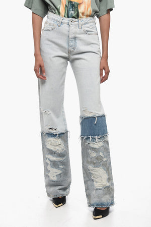 Cotton Boyfriend-Fit Jeans with 24cm Contrast Bands