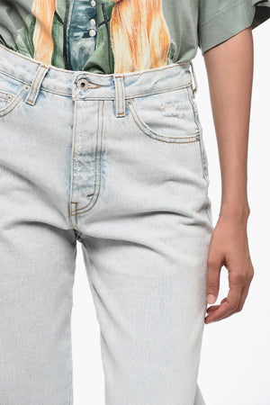 Cotton Boyfriend-Fit Jeans with 24cm Contrast Bands